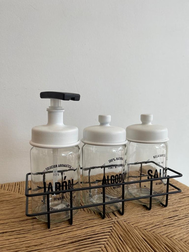 Imagen 3 de 3 de Set Frascos De Baño Organizador Deco Jabon Sales Algodon