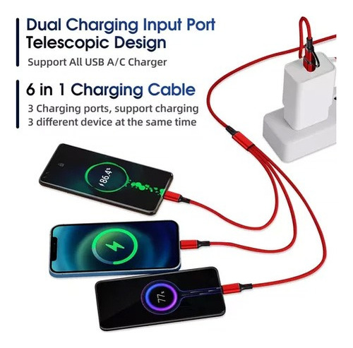 Cables Usb 3en1cargador Carga Rápida Celular Tablet Múltiple Rosa