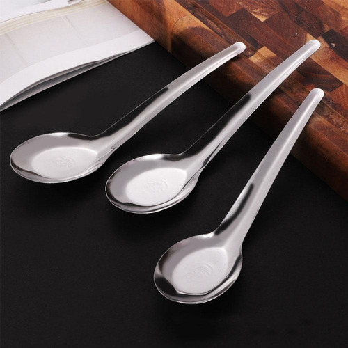 12 Cucharas De Sopa Asiática Ergonómicas De Acero Inoxidable
