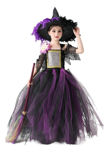 Vestido De Bruja+sombrero+escoba Halloween Fiesta Cosplay