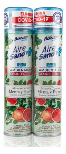 Kit X2 Ambientador Desinfectante 2 En 1 Binner Aire Sano Aer