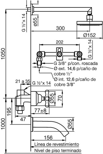 Imagen 2 de 4 de Grifería Fv Malena Ducha Bañera Con Transferencia 0103/16