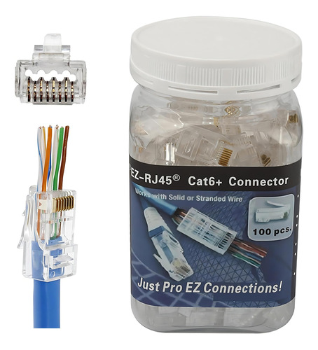 Petechtool Rj45 Cat6 Cat6a Conector De Paso Paquete De 100 P