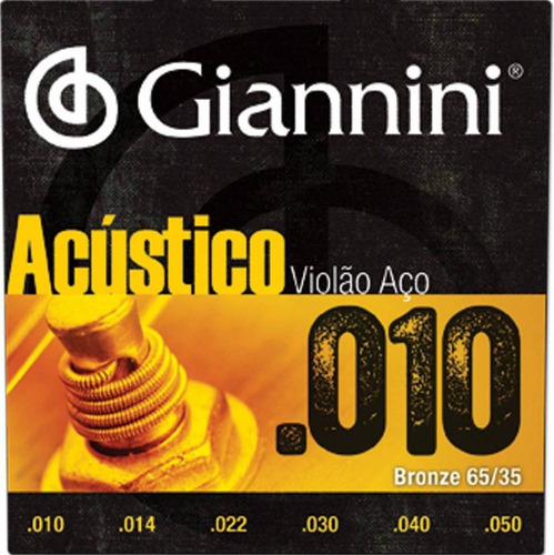 Encordoamento Giannini Corda Violão Aço Acústico 010 Bronze