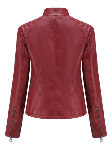 Chaqueta De Cuero Casual Para Mujer Con Cuello Alto, Abrigo