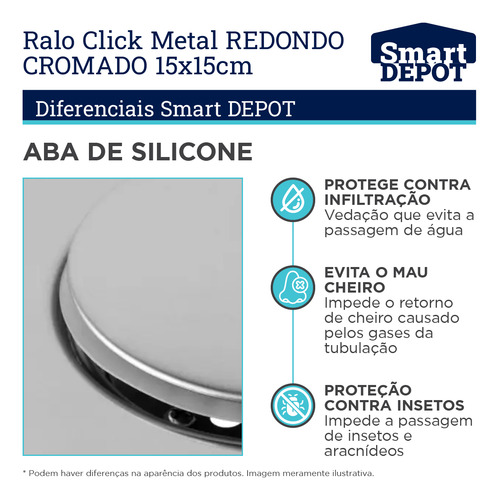 Ralo Cromado 15x15 Redondo Click Inteligente