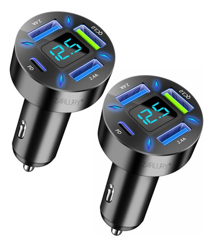 2×cargador Para Auto 62w Tipo C Carga Rapida Pd|qc 3.0|4usb