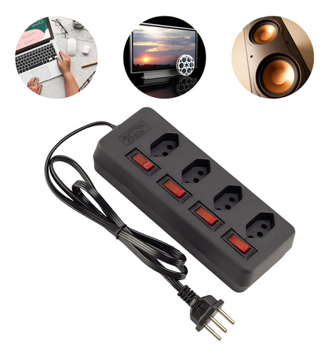 Protetor Elétrico Filtro De Linha 4 Tomadas Extensão Cabo 1m