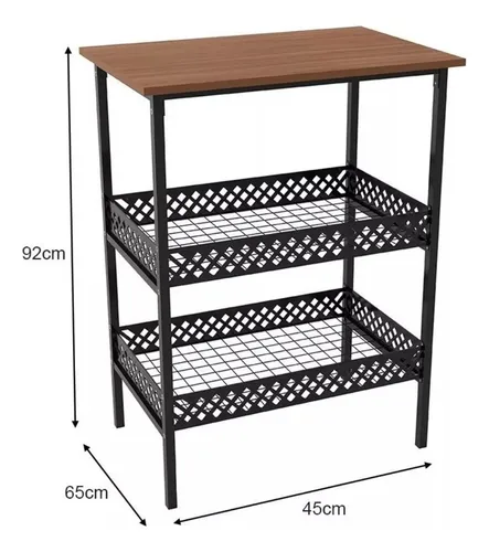 Frutero de cocina de estilo industrial con 2 cestas, color negro mate, acero/MDF Imbuia
