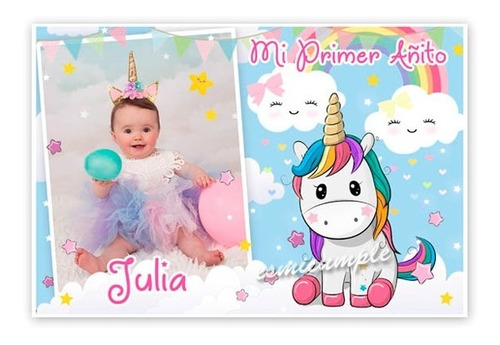 Cartel De Cumpleaños Bienvenidos Unicornio Con Tu Foto!