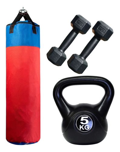 Combo Boxeo Bolsa Box Pesa Rusa Mancuernas 2k Par Azul