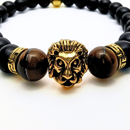 Pulsera De Hombre Con Piedra Ojo De Tigre + León