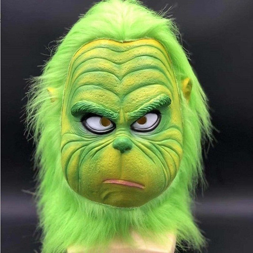 Máscara Grinch De Látex, Color Verde, Peludo, Monstruo, Grin