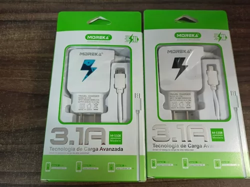 Lote 6pz Cargador Moreka Carga Rápida Doble Usb Cable V8