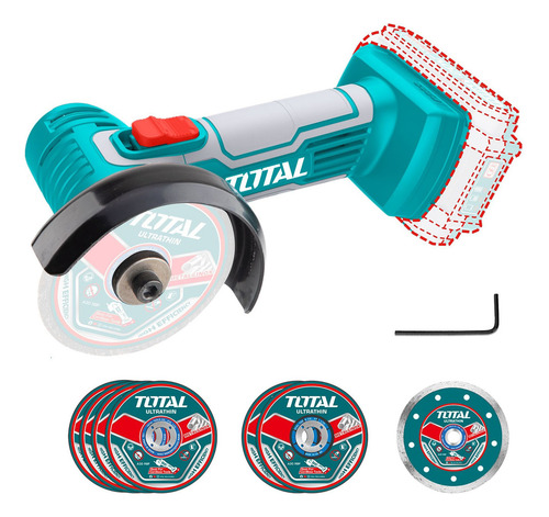Mini Amoladora Inalámbrica Total - 3 Pulgadas, 76mm - Incluye 7 Discos - No Incluye Batería Ni Cargador - TAGLI7601