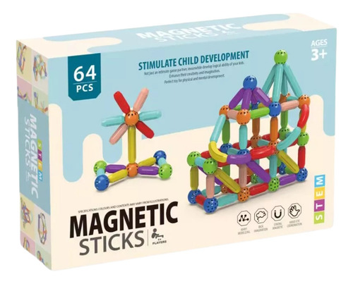 Juguete Didáctico 64 Bloques Construcción Varilla Magnética