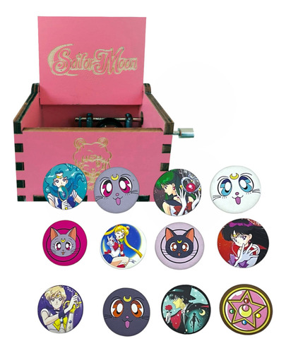 Caja Musical Sailor Moon Madera + Boton Pin De Regalo