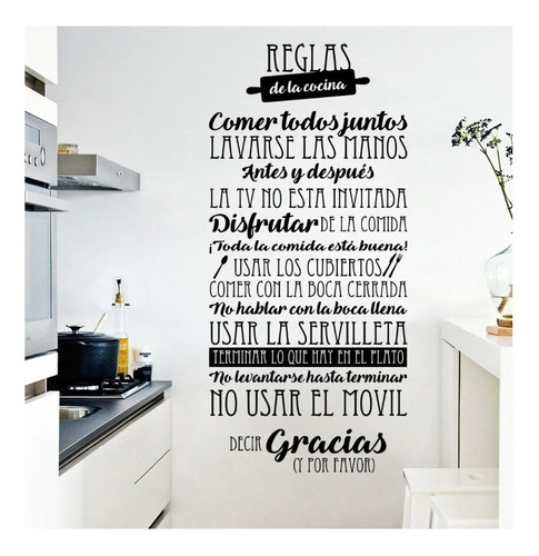 Vinilo Decorativo Pared Frases Reglas De La Cocina 120 X 60