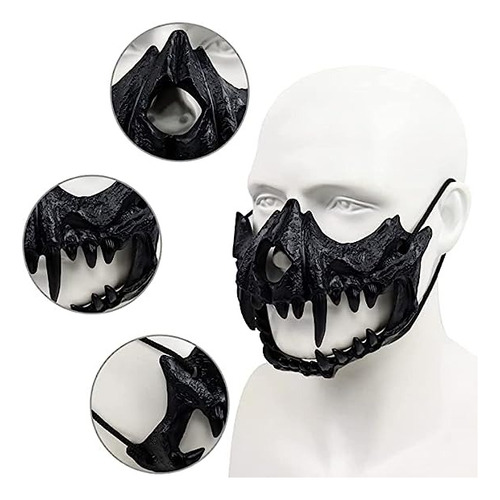 Mascara Dragão Japones Caveira Esqueleto Dente Branco Preto