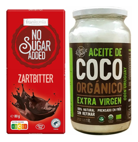 Aceite De Coco Orgánico 1lt + Chocolate Sin Azucar 80grs