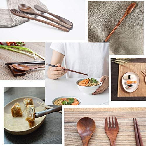 Utensílios De Madeira Para Comer Jogo De Cubiertos De Bambu