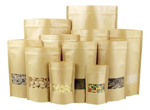 50 Unidads Bolsa Kraft Doypack 30*40+6 Cierre Hermetico