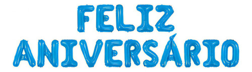 Balão Metalizado Letras Feliz Aniversário Azul 40cm Make