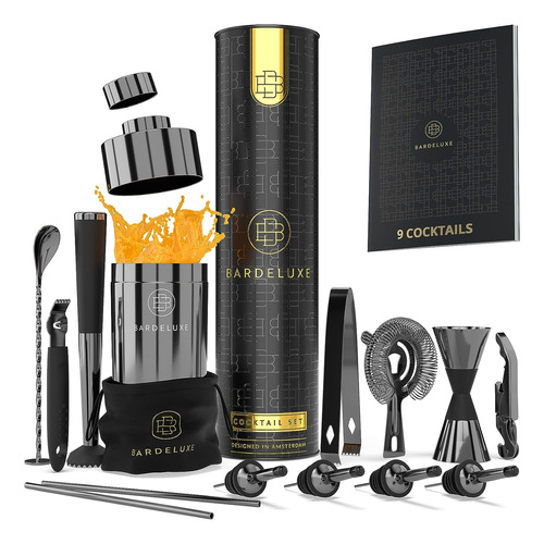 Kit Para Coctelería Bardeluxe, Acero Inoxi, 12 Piezas, Negro