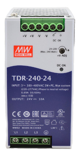 Fuente Riel 240w 24v 10amp 3f 340-550v Meanwell Tdr-240-24