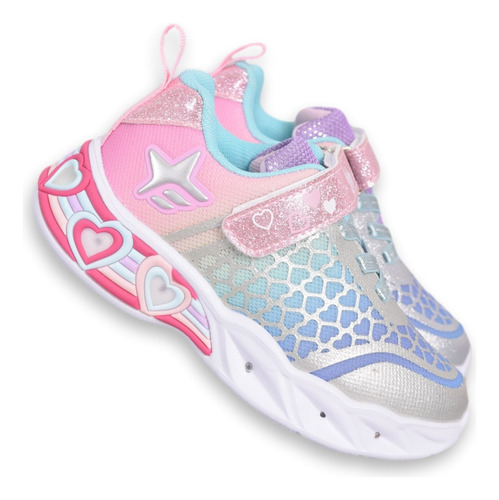 Zapatilla Nena Footy Wow 590 Sirena Corazón Con Luz Al Pisar