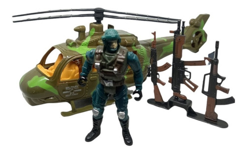 Set Helicoptero De Juguete Con Militar Y Armas