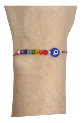 Pulsera Cristales 7 Chakras Dije Amuleto Protector Acero Ojo Turco Azul 0 Mm