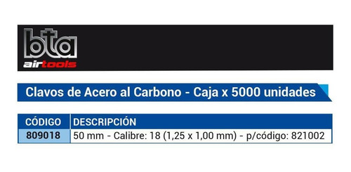 Clavos Clavadora Neumatica 50 Mm X 5000 Bta Airtools 809018