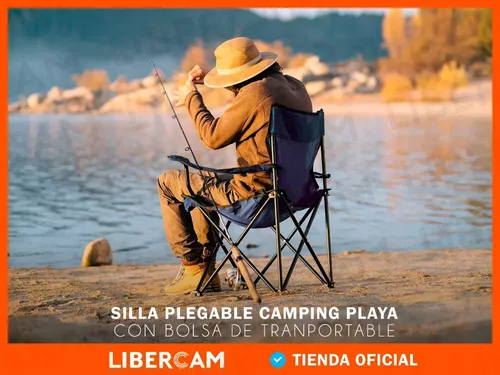 Silla Plegable Camping Apoyabrazos - Porta Vaso y Bolso