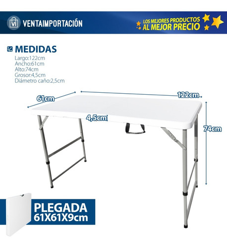 Imagen 4 de 5 de Mesa Plegable Valija Pvc Reforzada Camping Premium Calidad