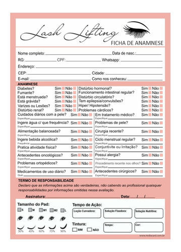 Imagem 3 de 6 de Kit Ficha Extensão De Cílios Personalizada +cuidados Cliente