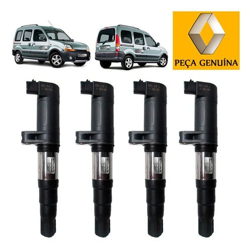 Kit Com 4 Bobinas De Ignicao Do Motor Kangoo 1.6 16v K4m 