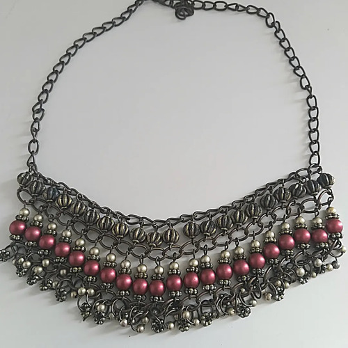 Gargantilla Collar Argollas Artesanal Bordo Importado 