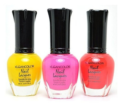 Esmalte De Uñas - 3 Kleancolor Nail Polish Neon Color Yellow