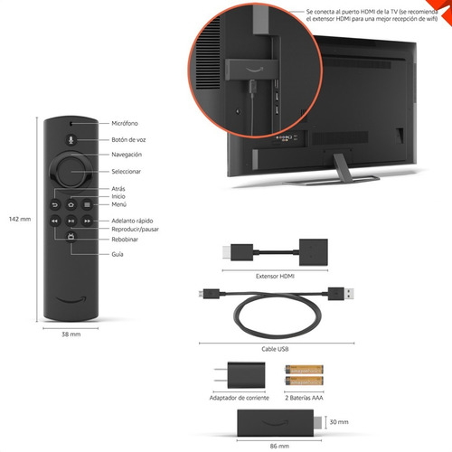 Imagen 2 de 2 de Adaptador Smart Amazon Fire Tv Stick Lite Netflix Disney Hd