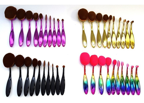 Imagen 3 de 6 de Set 10 Pinceles Ovales Profesional + Neceser Rosa O Violeta