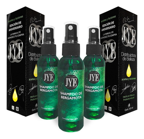  3 Botellas De Shampoo Jye Puro De Bergamota Organico Jye