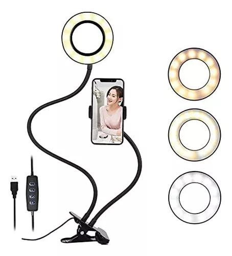 Luces de lectura con clip con soporte para teléfono celular, lámpara de  escritorio para niños con protección ocular, anillo de luz flexible de  cuello