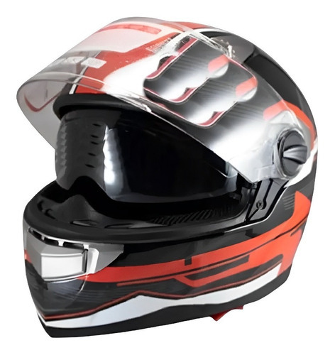 Casco Motociclista Doble Visor Ff-001 Bmd Negro/rojo Mediano Diseño N/A
