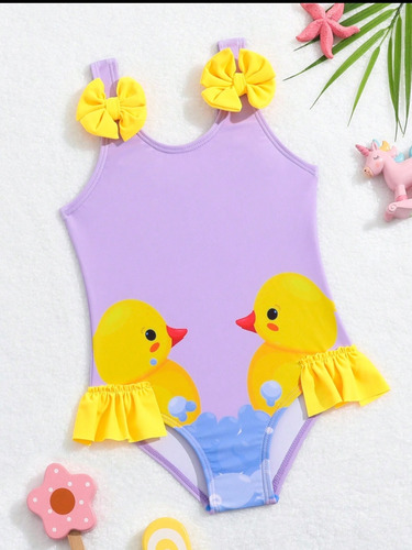 Traje De Baño De Niña Shein De Pato