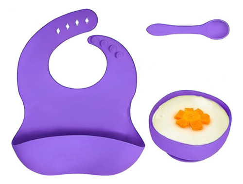 Kit Alimentación Bebe Niño En Silicona Plato Babero Cuchara