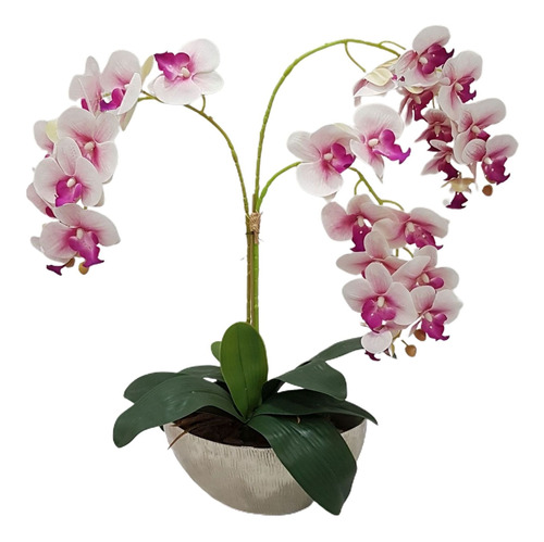 Imagem 1 de 2 de Arranjo De Flores Artificiais Orquídeas E Vaso Alumínio