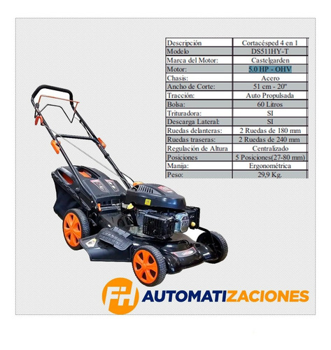 Imagen 3 de 10 de Maquina Cortacesped Cortadora Pasto Castelgarden 5 Hp 4 En 1