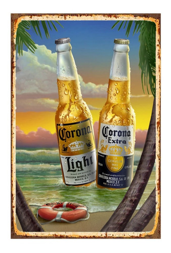 1 Cartel Metalico Letrero Cerveza Corona Playa 40x28 Cms