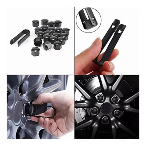 Kit 20 Cubre Birlos Con Llave Color Negro